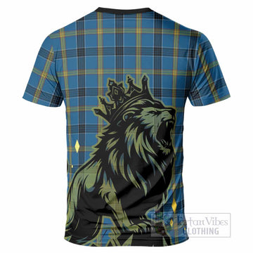 Laing Tartan Family Crest T-Shirt Crowned Lion Roaring