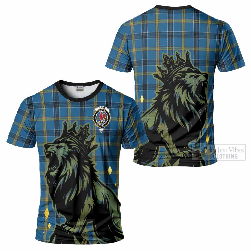 Laing Tartan Family Crest T-Shirt Crowned Lion Roaring