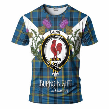 Laing Tartan Family Crest T-Shirt Scottish Burns Night Thistle Floral