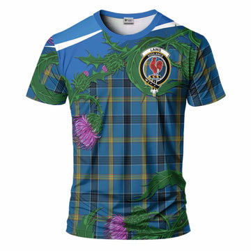 Laing Tartan Family Crest T-Shirt Thistle in Minimalism