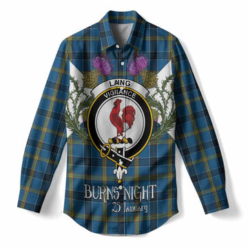 Laing Tartan Family Crest Women Casual Shirt Scottish Burns Night Thistle Floral
