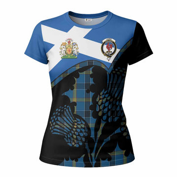 Laing Tartan Family Crest Women T shirt Scotland Thistle Floral Flag Style
