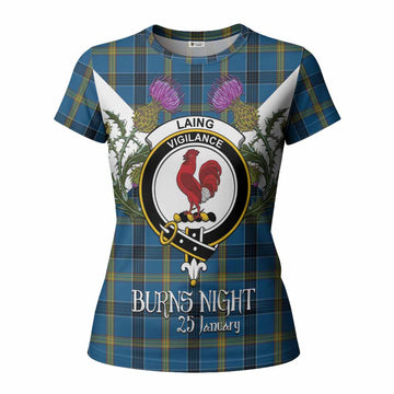Laing Tartan Family Crest Women T shirt Scottish Burns Night Thistle Floral