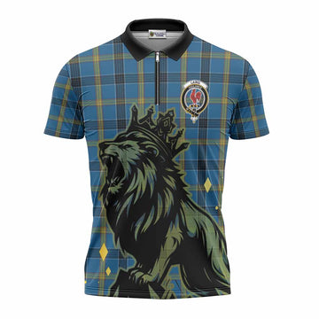 Laing Tartan Family Crest Zipper Polo Shirt Crowned Lion Roaring