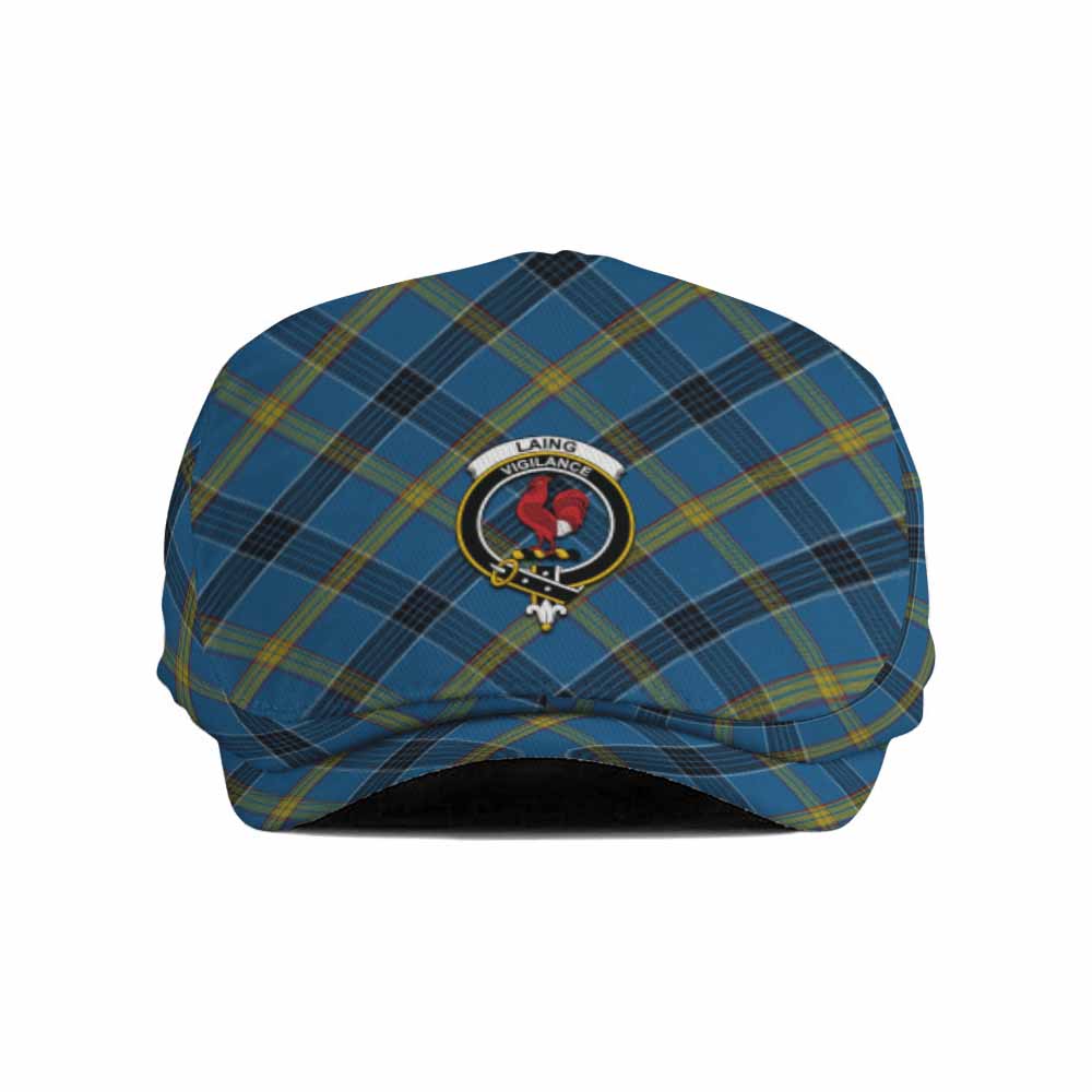 Laing Tartan Flat Cap, Jeff Cap Cross Style with Family Crest - Tartan Vibes Clothing