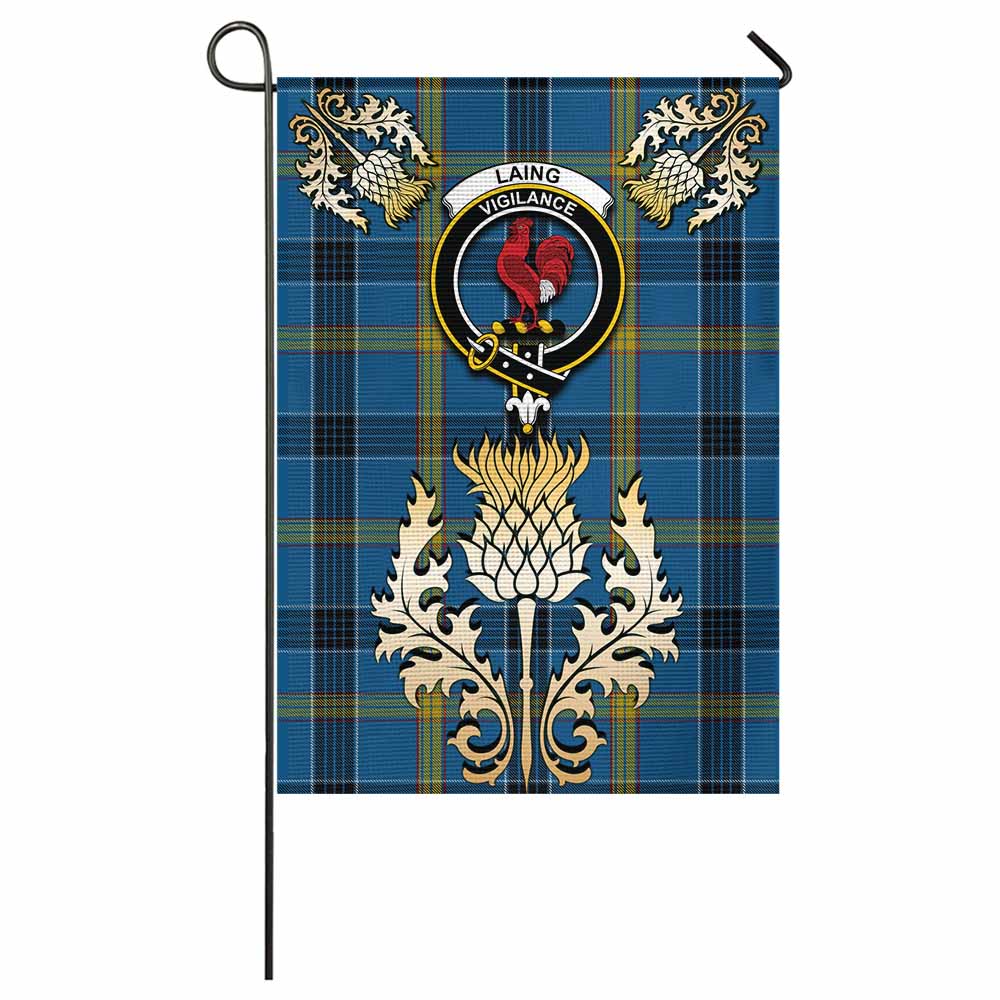 Laing Tartan Garden Flag with Golden Regal Scottish Thistle Emblem