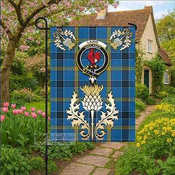 Laing Tartan Garden Flag with Golden Regal Scottish Thistle Emblem