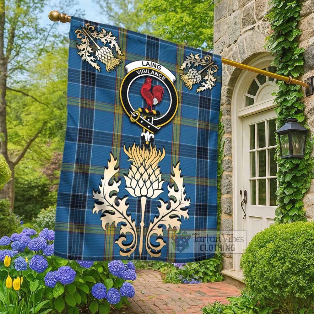 Laing Tartan Garden Flag with Golden Regal Scottish Thistle Emblem