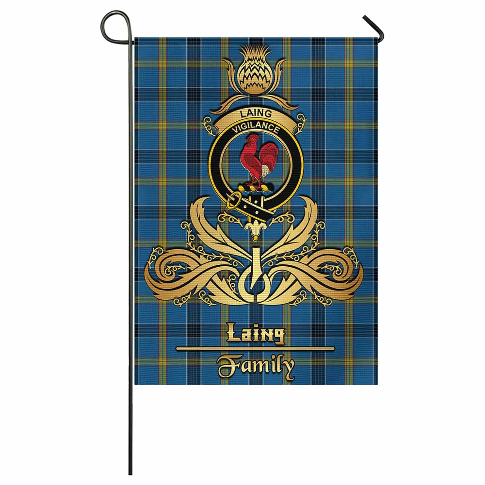 Laing Tartan Garden Flag with Highland Thistle Cherish Family Crest Style