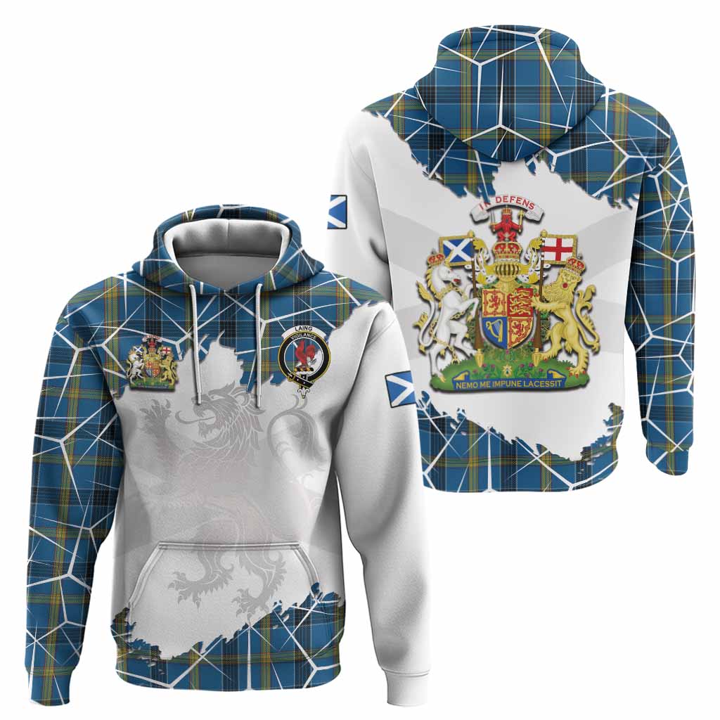 Laing Tartan Hoodie with Family Crest and Lion Rampant Grunge Style