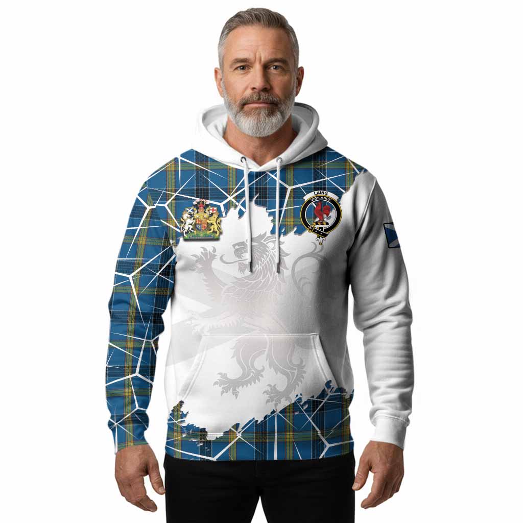 Laing Tartan Hoodie with Family Crest and Lion Rampant Grunge Style