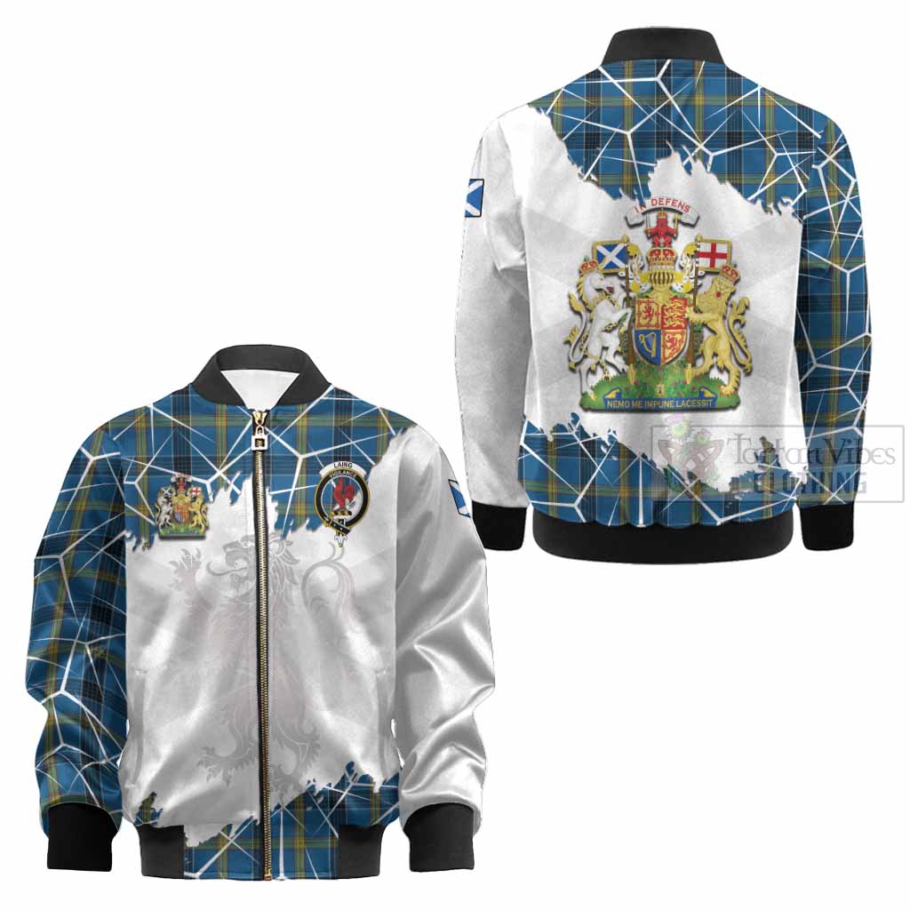 Laing Tartan Kid Bomber Jacket with Family Crest and Lion Rampant Grunge Style