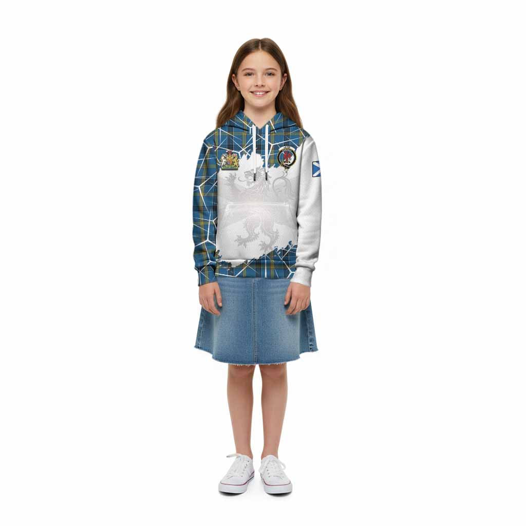 Laing Tartan Kid Hoodie with Family Crest and Lion Rampant Grunge Style