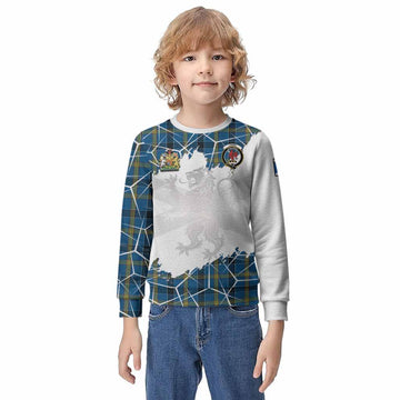 Laing Tartan Kid Knitted Sweatshirt with Family Crest and Lion Rampant Grunge Style