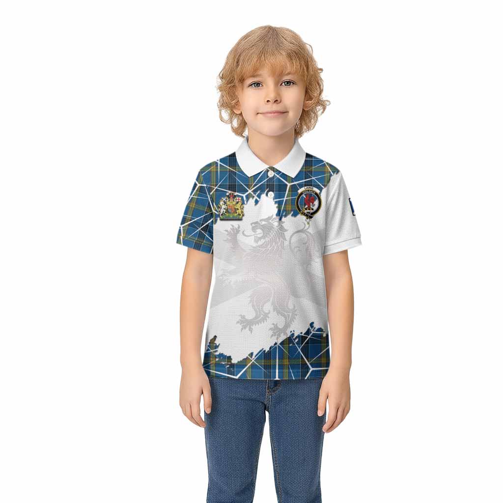 Laing Tartan Kid Polo Shirt with Family Crest and Lion Rampant Grunge Style