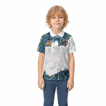 Laing Tartan Kid Polo Shirt with Family Crest and Lion Rampant Grunge Style
