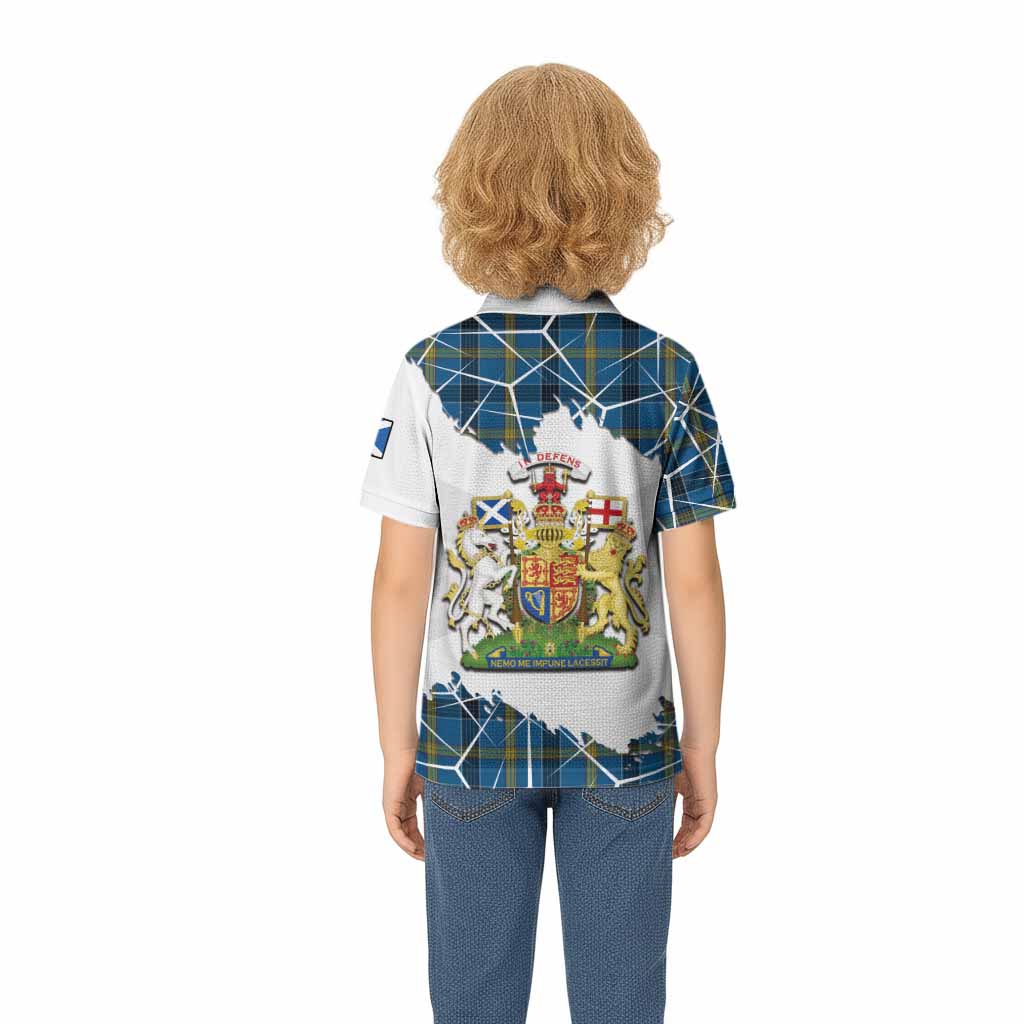 Laing Tartan Kid Polo Shirt with Family Crest and Lion Rampant Grunge Style