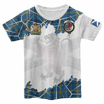 Laing Tartan Kid T-shirt with Family Crest and Lion Rampant Grunge Style