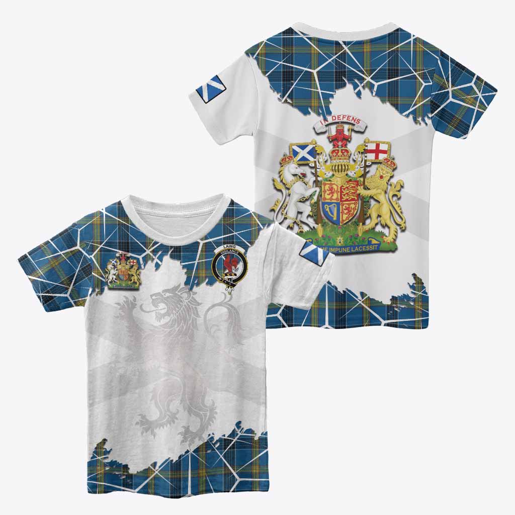Laing Tartan Kid T-shirt with Family Crest and Lion Rampant Grunge Style