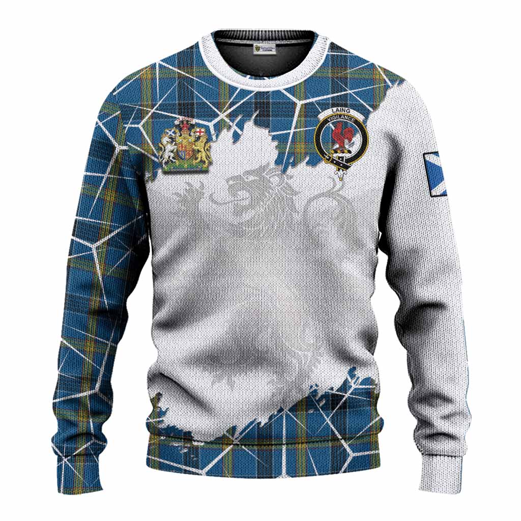 Laing Tartan Knitted Sweater with Family Crest and Lion Rampant Grunge Style