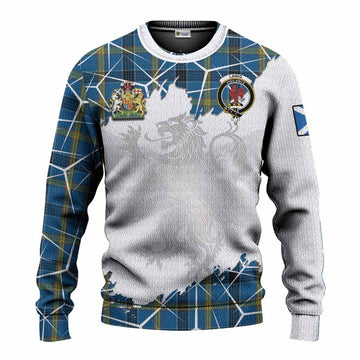 Laing Tartan Knitted Sweater with Family Crest and Lion Rampant Grunge Style