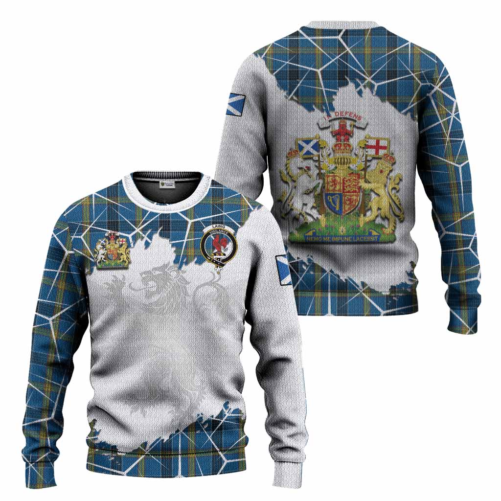 Laing Tartan Knitted Sweater with Family Crest and Lion Rampant Grunge Style