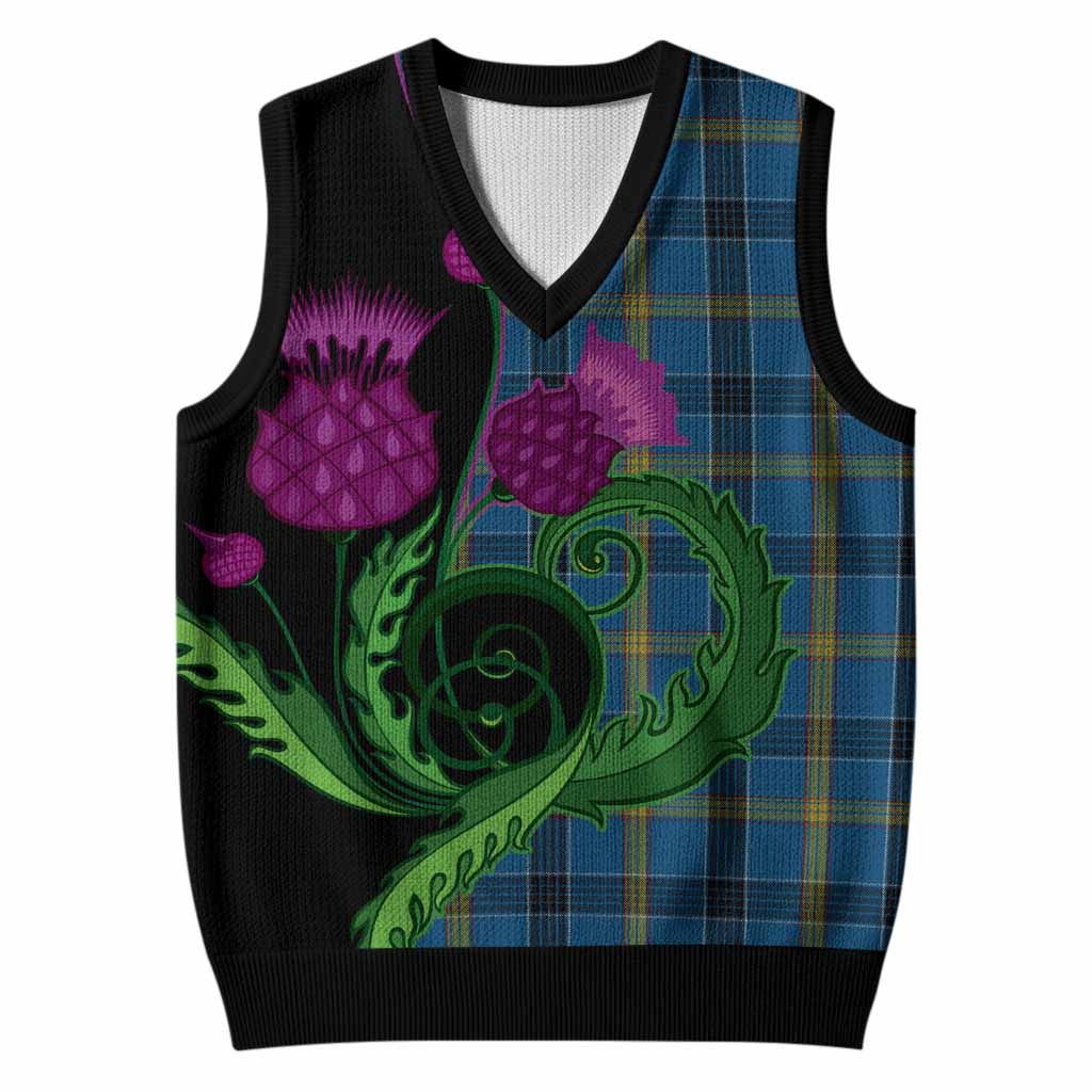 Laing Tartan Knitted V-Neck Vest Traditional Scottish Thistle
