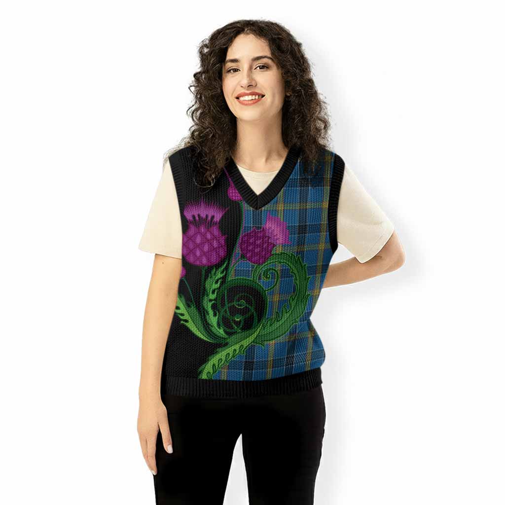 Laing Tartan Knitted V-Neck Vest Traditional Scottish Thistle