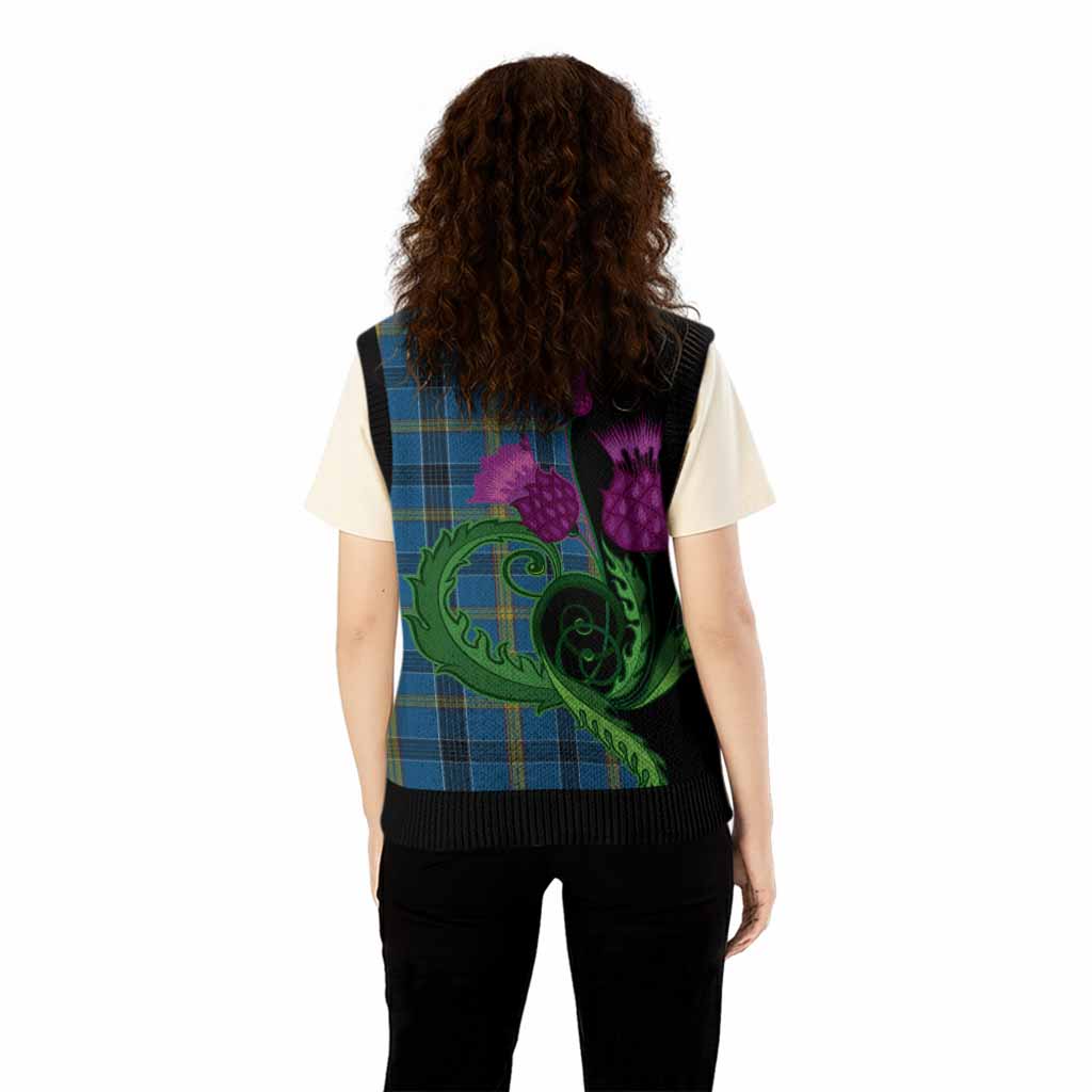 Laing Tartan Knitted V-Neck Vest Traditional Scottish Thistle