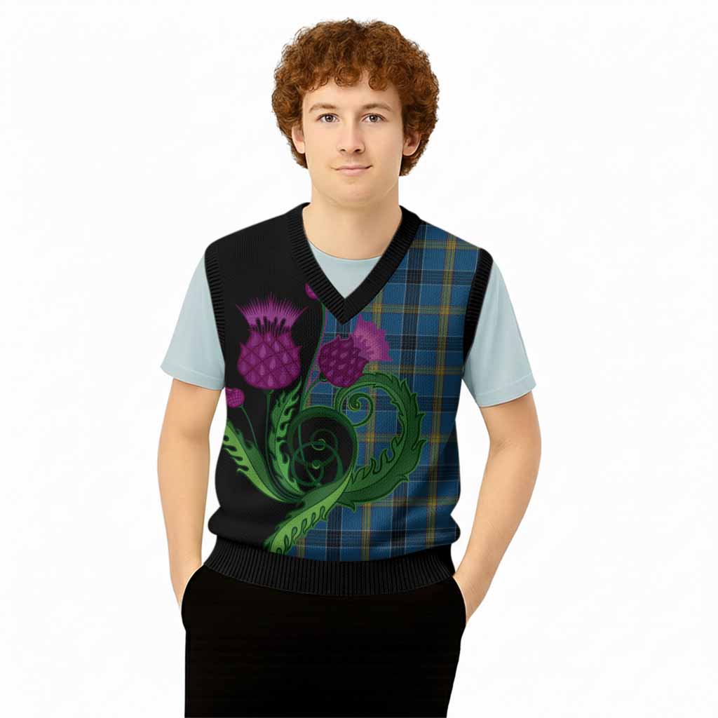 Laing Tartan Knitted V-Neck Vest Traditional Scottish Thistle