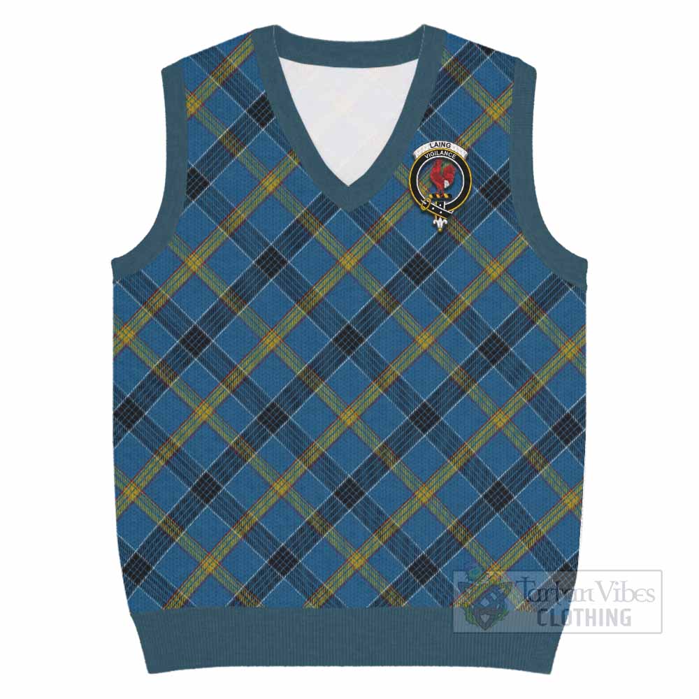 Laing Tartan Knitted V-Neck Vest with Family Crest Cross Style