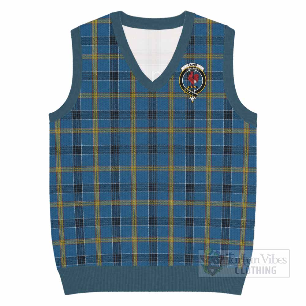 Laing Tartan Knitted V-Neck Vest with Family Crest - Tartan Vibes Clothing