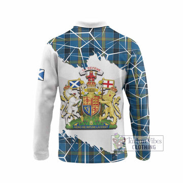 Laing Tartan Long Sleeve Polo Shirt with Family Crest and Lion Rampant Grunge Style