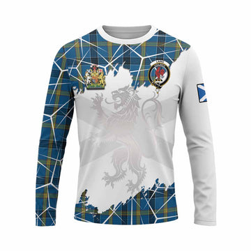 Laing Tartan Long Sleeve T-Shirt with Family Crest and Lion Rampant Grunge Style