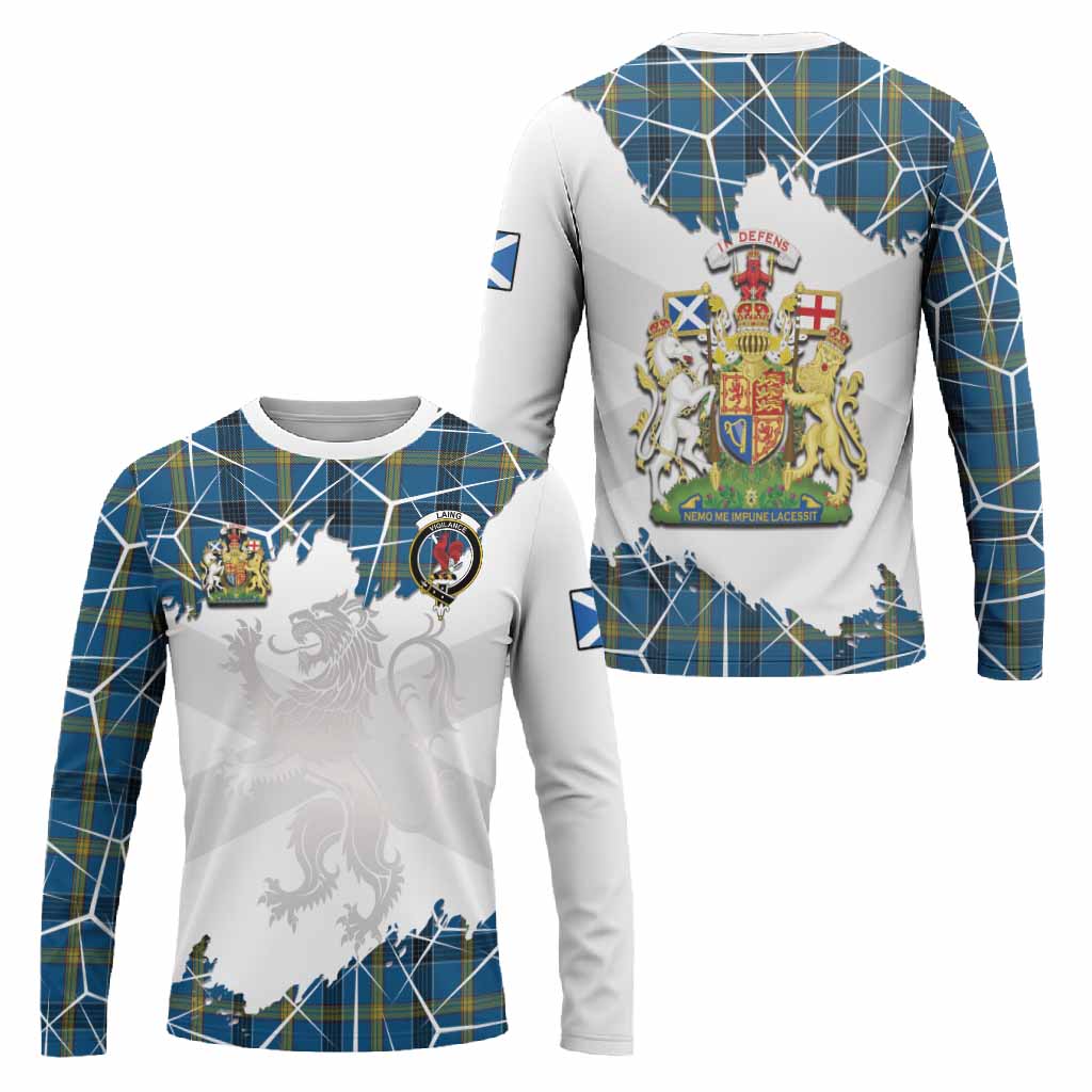 Laing Tartan Long Sleeve T-Shirt with Family Crest and Lion Rampant Grunge Style