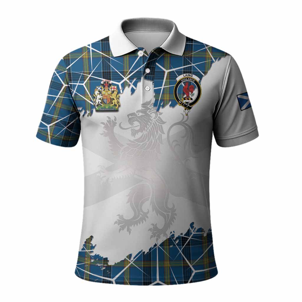 Laing Tartan Polo Shirt with Family Crest and Lion Rampant Grunge Style
