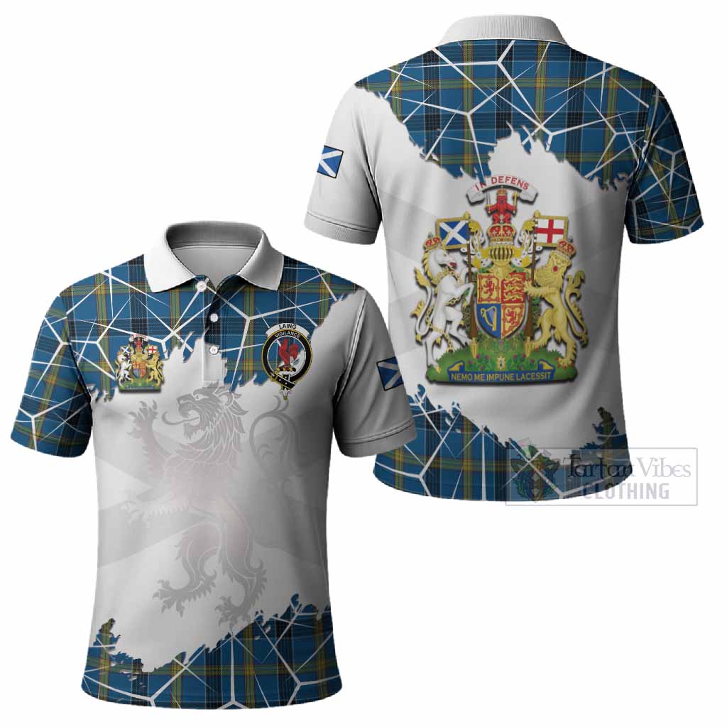 Laing Tartan Polo Shirt with Family Crest and Lion Rampant Grunge Style