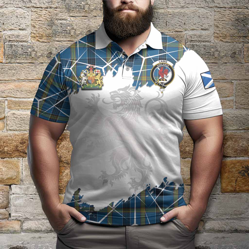 Laing Tartan Polo Shirt with Family Crest and Lion Rampant Grunge Style