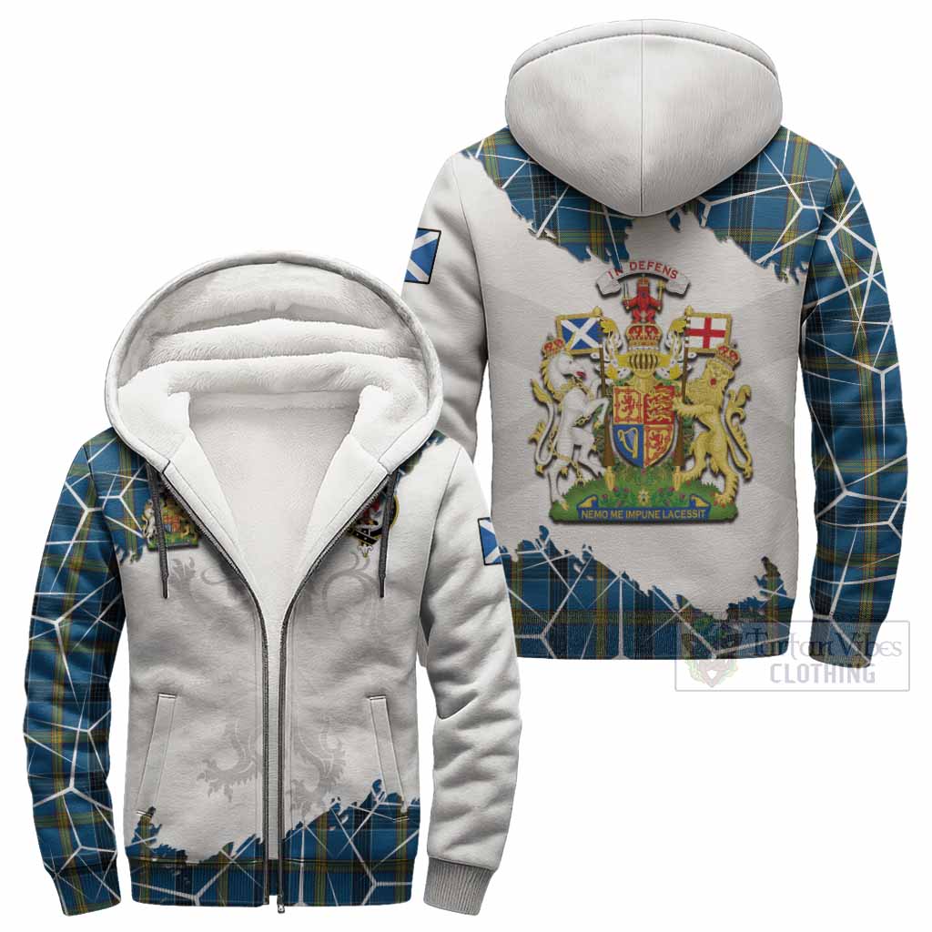 Laing Tartan Sherpa Hoodie with Family Crest and Lion Rampant Grunge Style