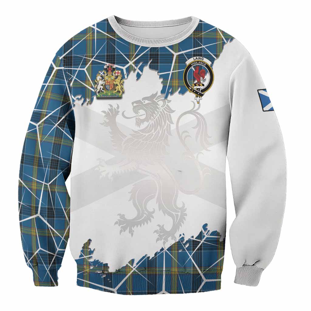 Laing Tartan Sweatshirt with Family Crest and Lion Rampant Grunge Style