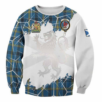 Laing Tartan Sweatshirt with Family Crest and Lion Rampant Grunge Style
