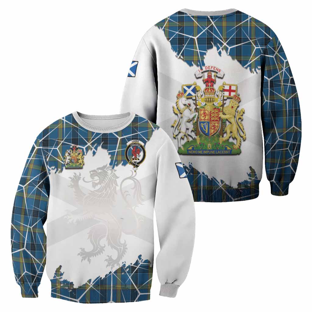 Laing Tartan Sweatshirt with Family Crest and Lion Rampant Grunge Style