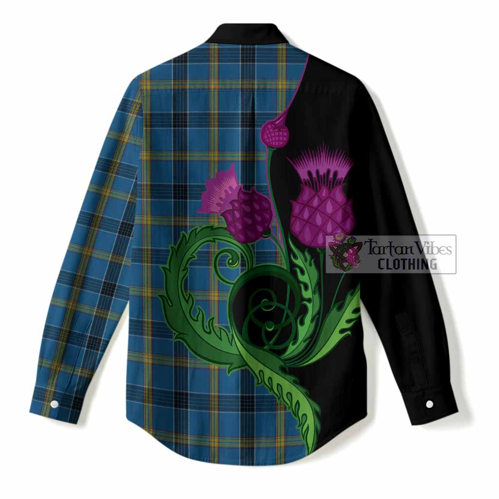 Laing Tartan Women Casual Shirt Traditional Scottish Thistle