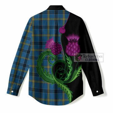 Laing Tartan Women Casual Shirt Traditional Scottish Thistle