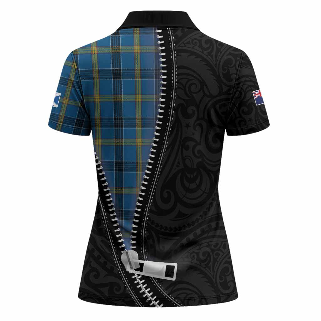 Laing Tartan Women Polo Shirt New Zealand Pattern Unique Zipper Stylized