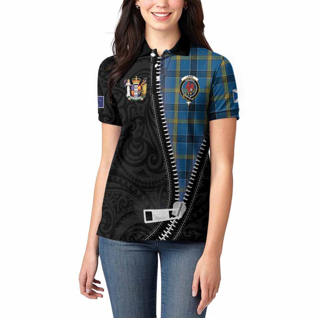Laing Tartan Women Polo Shirt New Zealand Pattern Unique Zipper Stylized