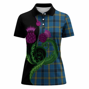 Laing Tartan Women Polo Shirt Traditional Scottish Thistle