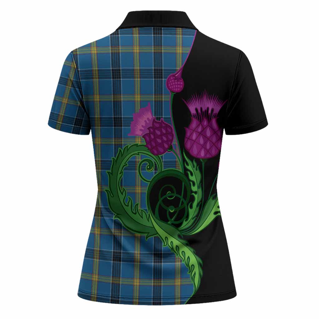 Laing Tartan Women Polo Shirt Traditional Scottish Thistle