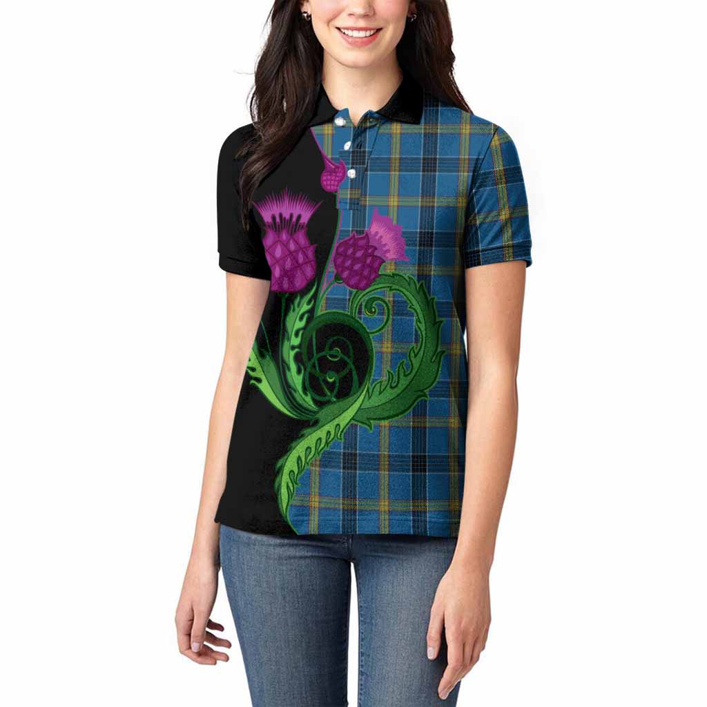 Laing Tartan Women Polo Shirt Traditional Scottish Thistle