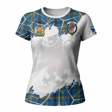 Laing Tartan Women T shirt with Family Crest and Lion Rampant Grunge Style